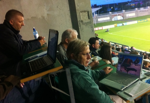 Shamrock Rovers manager Trevor Croly watched the match from the stand
