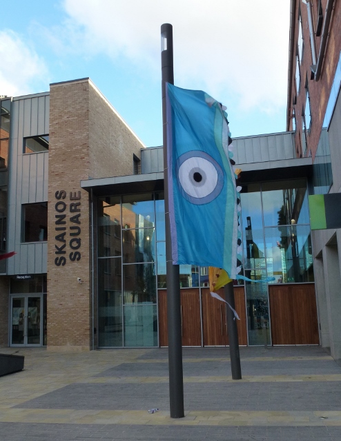 WOMAD Flags flying at Skainos Centre Photo: © Michael Fisher