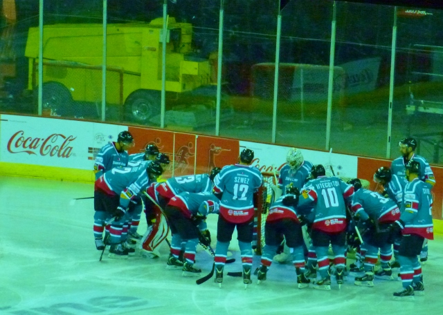 Belfast Giants huddle before game