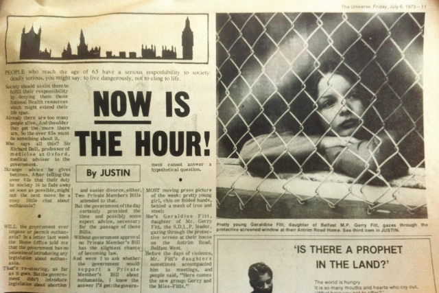 'Justin' Column in The Irish Universe July 1973  Photo: Michael Fisher