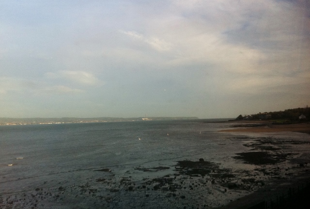 View from train of coastal path near Holywood   Photo: © Michael Fisher