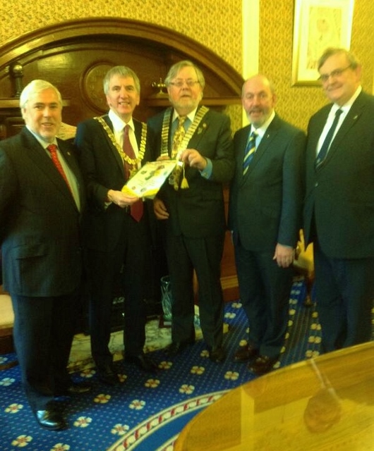 Lord Mayor of Belfast Máirtín Ó Muileor with Lions 105I District Governor Liam Lyons, PDG Sean Sandford, PDG James O'Sullivan & Michael Fisher (Belfast Club)