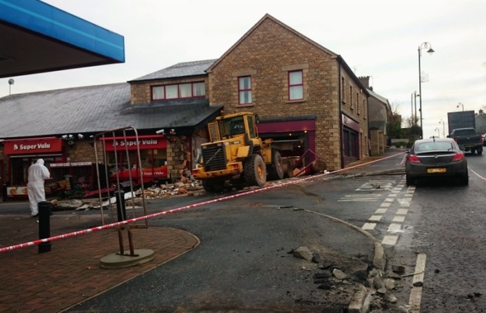 Scene of ATM raid at supermarket in Aughnacloy Photo: © Michael Fisher