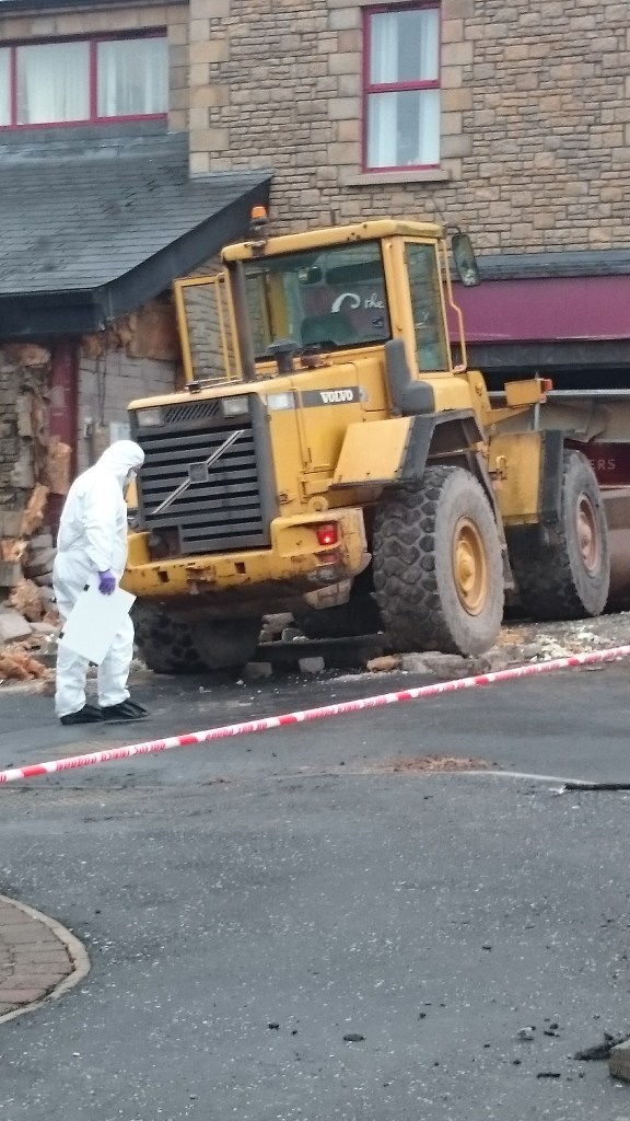 Police examine scene of attempted raid in Aughnacloy Photo: © Michael Fisher