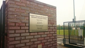 Plaque at entrance gates to Monaghan Educational Campus Photo: © Michael Fisher