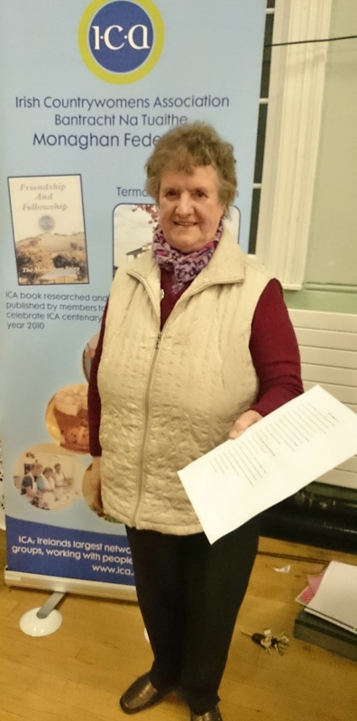 Maureen Gavin, ICA Aghabog Guild, with her winning poem on 60 Years of the ICA in Monaghan Photo: © Michael Fisher