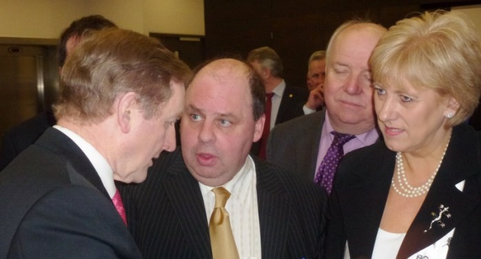Taoiseach Enda Kenny TD talking to Brendan Ó Dufaigh Principal Coláiste Oiriall and Arts Minister Heather Humphreys TD Photo: © Michael Fisher