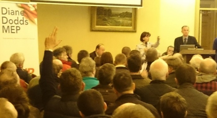 Diane Dodds MEP addressing the packed room at Corick House Hotel Photo: © Michael Fisher