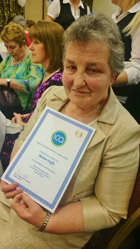 Marion Duffy ICA Magheracloone Guild with her long service certificate 50 years Photo: © Michael Fisher