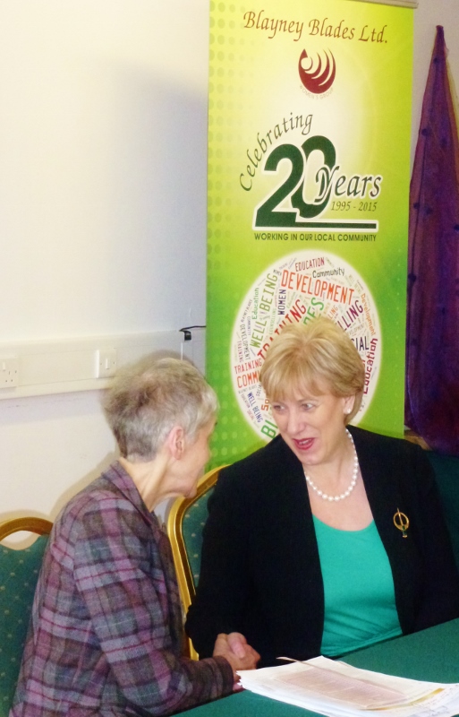 Arts Minister Heather Humphreys TD at Blayney Blades congratulates their Woman of the Year 2015 Sr Catherine Brennan  Photo: © Michael Fisher