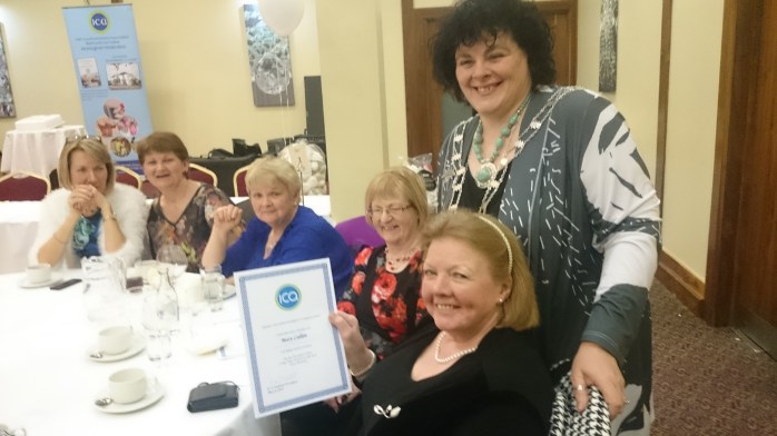 ICA National President Liz Wall congratulates Killanny Guild members on their long service certificates, among them Mary Callan (right), mother of comedian Oliver Callan Photo: © Michael Fisher