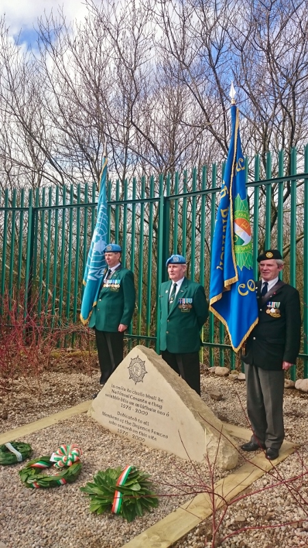 Former Sgt Dennis Barry (centre), Monaghan Barracks Association with colour party: Mick Donoghue IUNVA Post 15 Cavan (left) and Wally Barry ONE Tanagh Branch (right) Photo:  © Michael Fisher