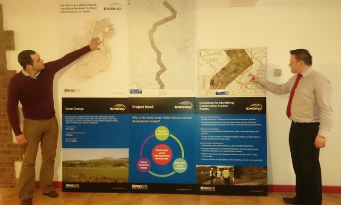 Shane Brennan of EirGrid (right) points out the route of the proposed interconnector Photo © Michael Fisher