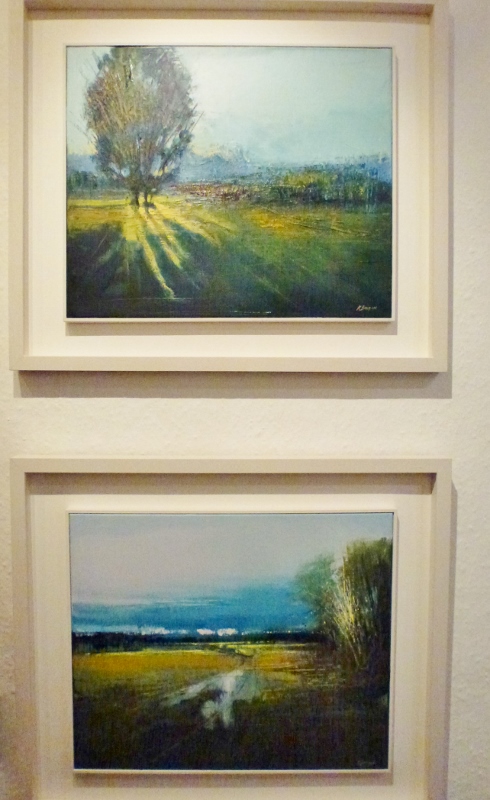 Two paintings by Kate Beagan: (top) 'A Shaft of Light' and 'A Wet Morning'  Photo:  © Michael Fisher