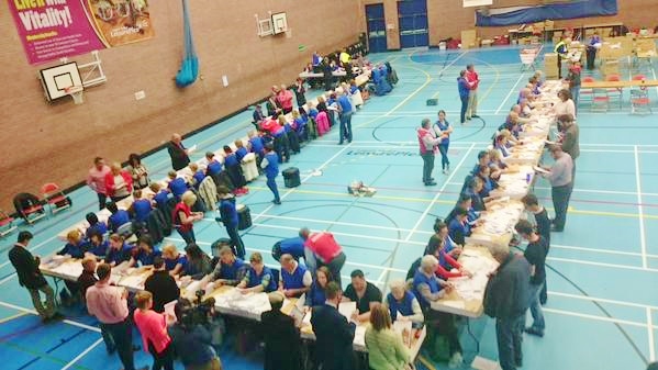 Counting begins for South Down at the Lisburn Leisureplex centre Photo: © Michael Fisher