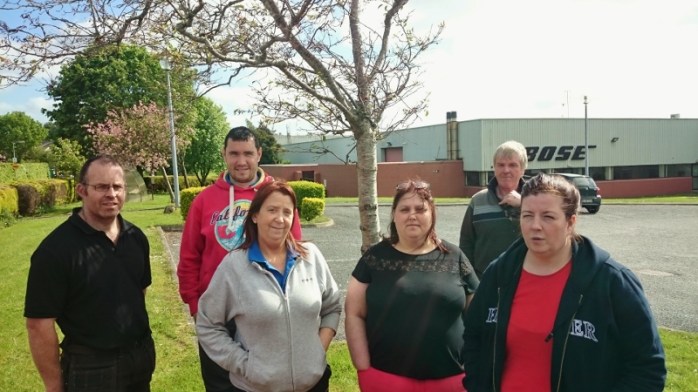 Six of the redundant workers at the Bose factory Carrickmacross Photo: © Michael Fisher