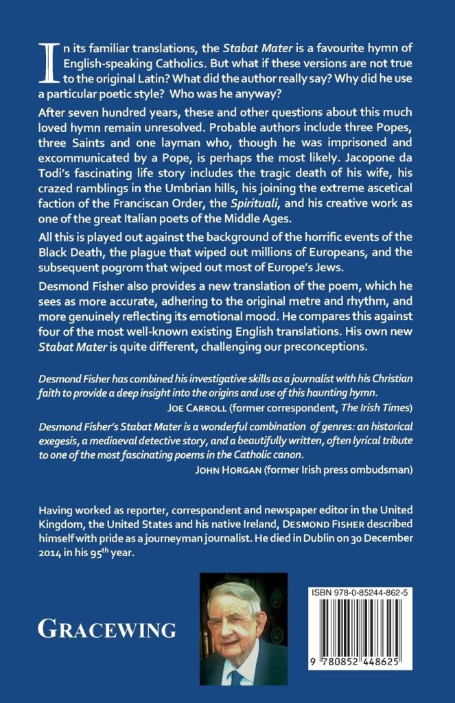 Stabat Mater Back Cover: with endorsements by John Horgan and Joe Carroll