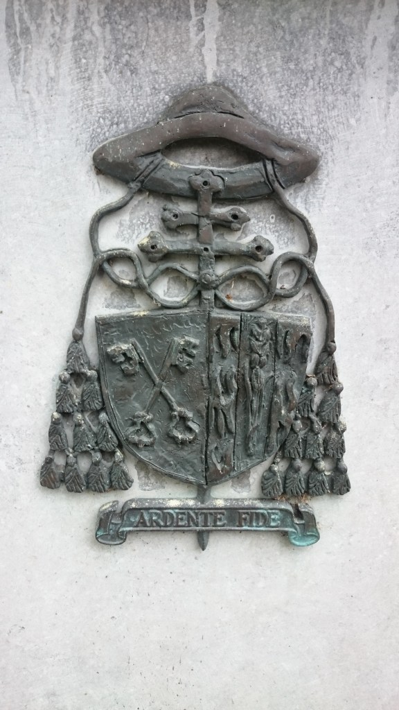 Coat of arms of Archbishop Dermot O'Hurley of Cashel on memorial in St Kevin's Park, Dublin Photo:  © Michael Fisher 