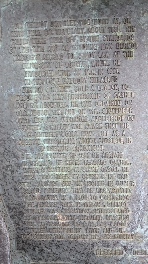 Memorial plaque with story of Archbishop Dermot O'Hurley in St Kevin's Park, Dublin Photo:  © Michael Fisher 