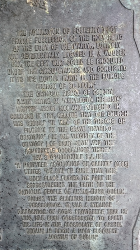 Memorial plaque with story of Archbishop Dermot O'Hurley in St Kevin's Park, Dublin Photo:  © Michael Fisher 