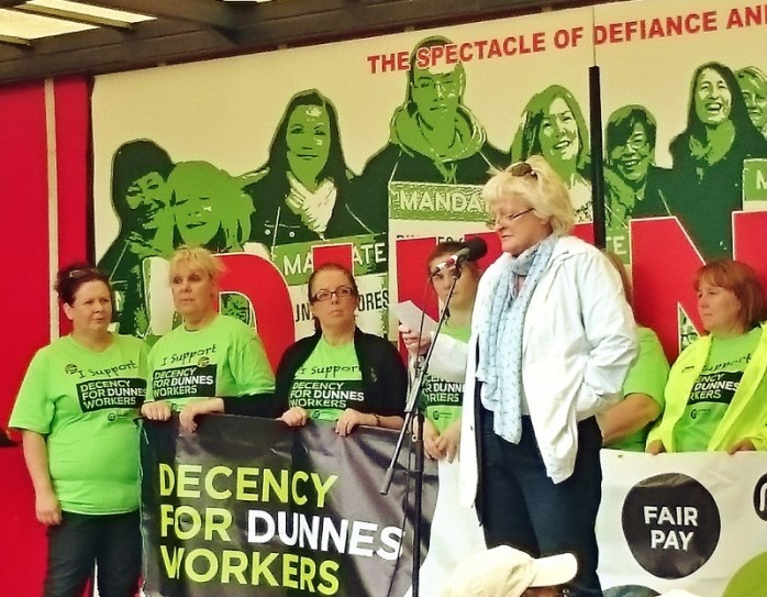 ICTU General Secretary Patricia King addressing the rally in support of Dunnes Stores workers Photo:  © Michael Fisher