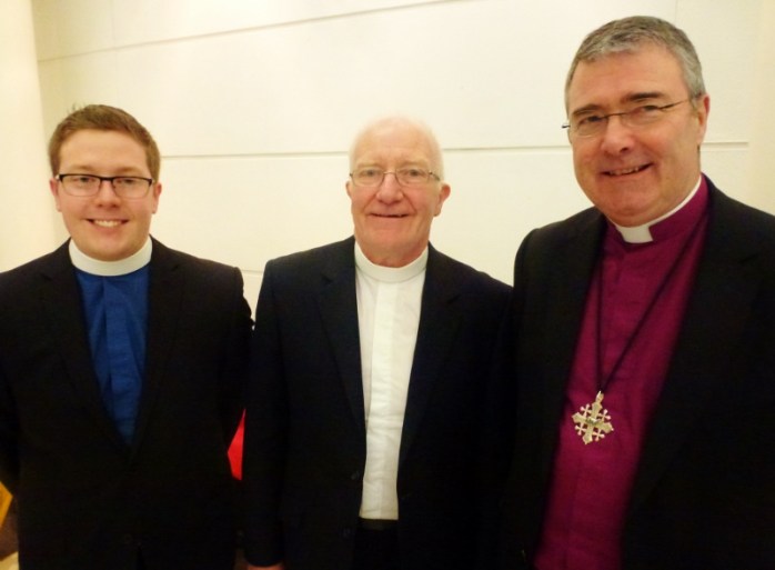 New Presbyterian Moderator Reverend Ian McNie (centre) with his son Reverend Stephen McNie, Monaghan (left) and Bishop of Clogher Rt Rev John McDowell (right)  Photo:  © Michael Fisher