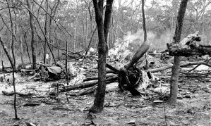 The wreckage of Dag Hammarskjöld’s aircraft at Ndola on 19th September 1961. Photo: AP